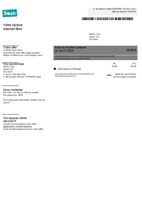 France Sosh business utility bill Word and PDF template1 PSD template